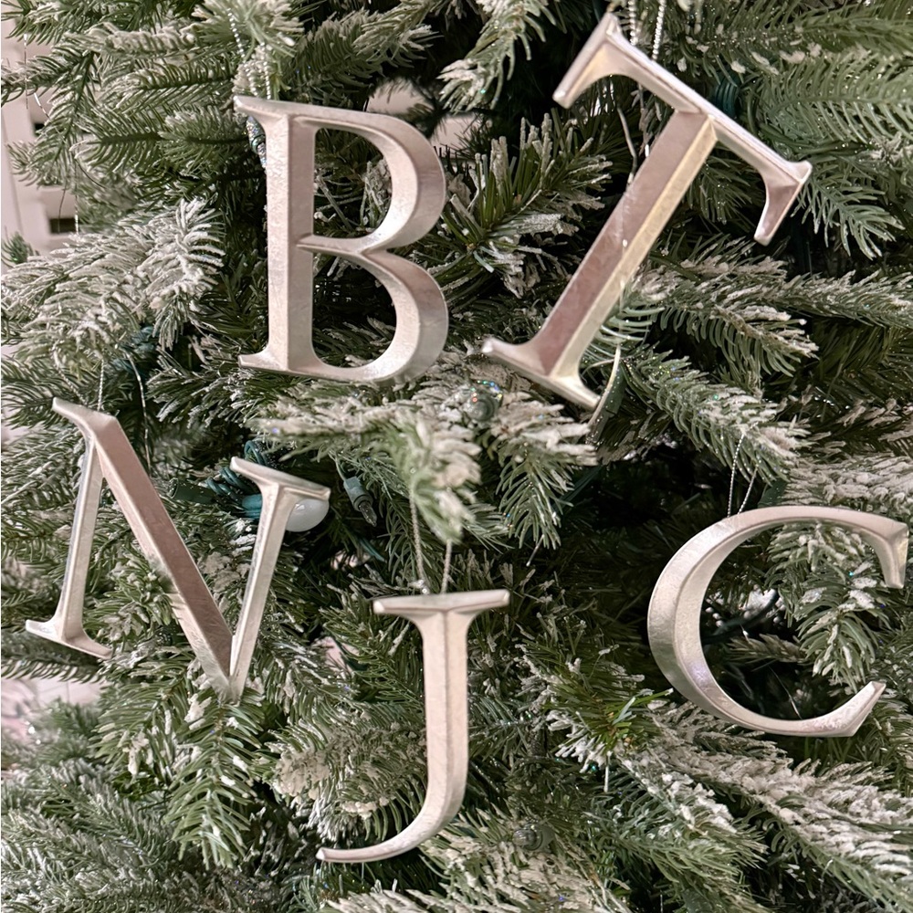 4” Silver Leaf Ornaments for Stocking or Gift Tags: B, C, J, N, T sold sep.